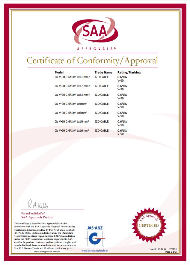 建圳達建筑布線電纜，奧標SAA認證-證書
